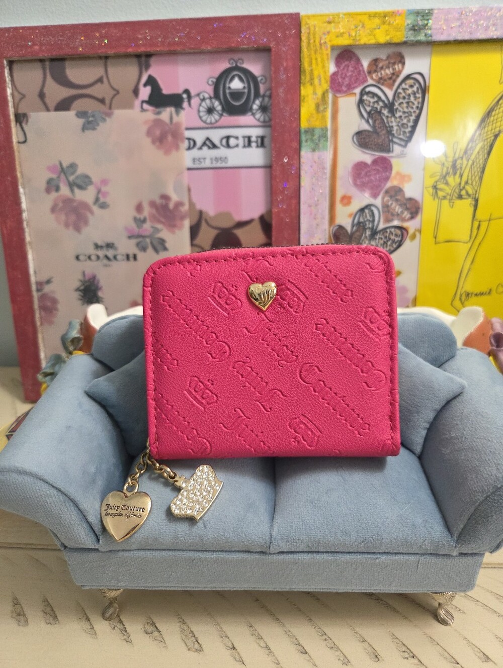 Juicy Couture "Not Your Babe" wallet, Hot Pink, With Charms, EUC